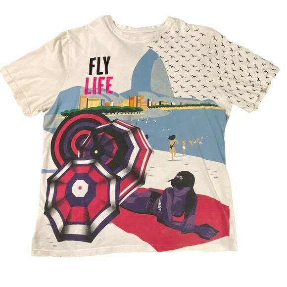 Born Fly Mens Graphic T Shirt Size 2Xl All Over Print Umbrella Beach Emb. Birds - Picture 1 of 7